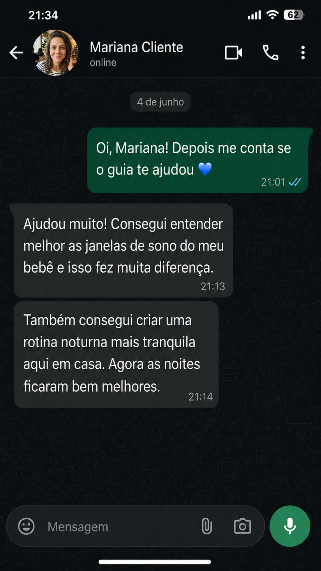 Conversa de mãe no WhatsApp sobre o guia 1